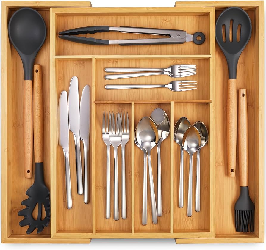 Expandable Bamboo Kitchen Drawer Organizer